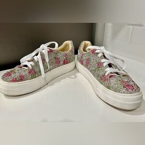 Betsey Johnson Sidny Rhinestone Platform Floral Sneakers Women’s Size 8.5
